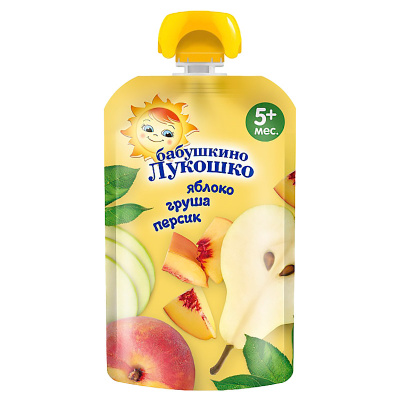 Пюре Яблоко Груша Персик 90 г с 5 месяцев Бабушкино Лукошко 1